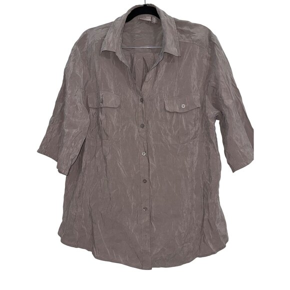 Chicos Crinkle Button-Up Blouse Size 3 Modal & Polyester Brown - Picture 1 of 7